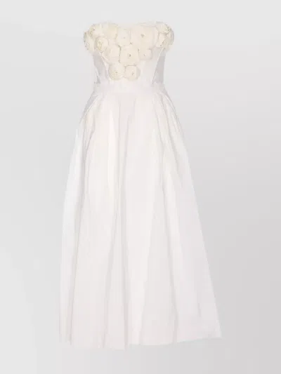 Elisabetta Franchi Roses Corset Floral Heart Midi Dress In White