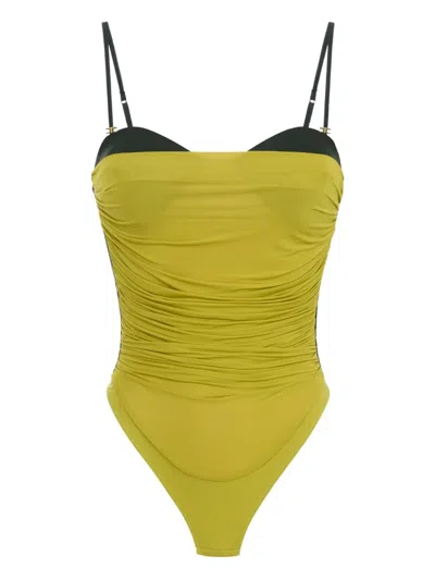 Elisabetta Franchi Ruched Bodysuit In Yellow