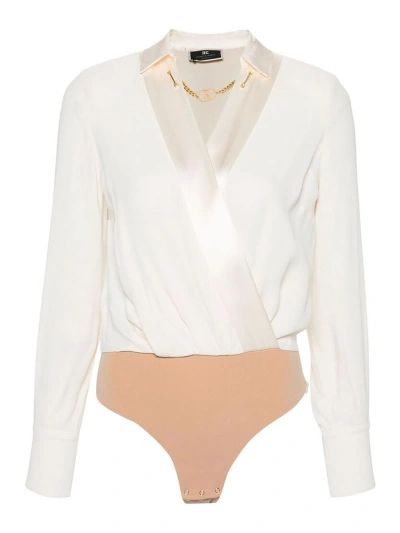 Elisabetta Franchi Ruched Button Blouse In White
