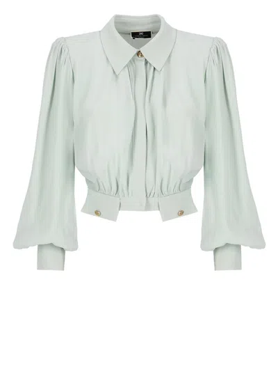 Elisabetta Franchi Ruched Cropped Blouse In Green