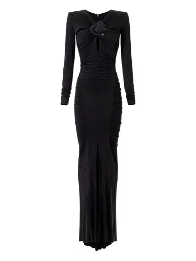 Elisabetta Franchi Ruched Gown In Black