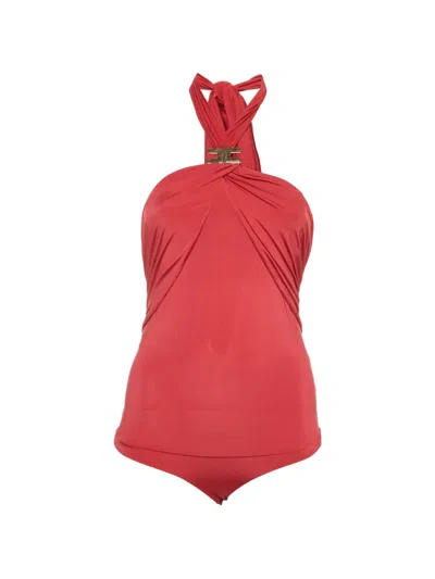 Pre-owned Elisabetta Franchi Ruched Halterneck Bodysuit In Red