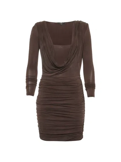 Pre-owned Elisabetta Franchi Ruched Jersey Dress In Brown