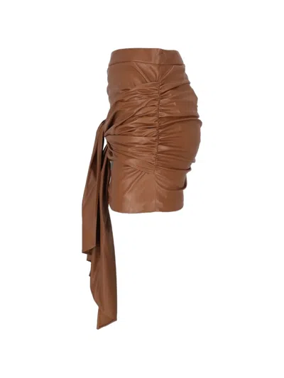 Elisabetta Franchi Ruched Knot-detail Mini Skirt In Brown