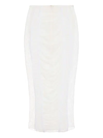 Elisabetta Franchi Ruched-lace Pencil Skirt In White