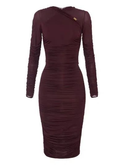 Elisabetta Franchi Ruched Midi Dress In Red