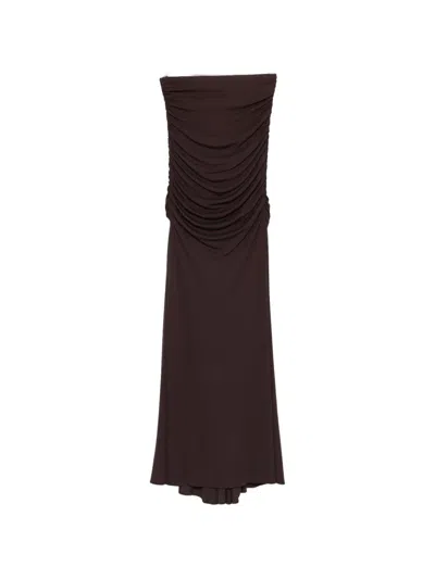 Elisabetta Franchi Pleated Midi Skirt In Brown