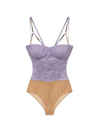 Elisabetta Franchi Ruched Strap Bodysuit In Purple