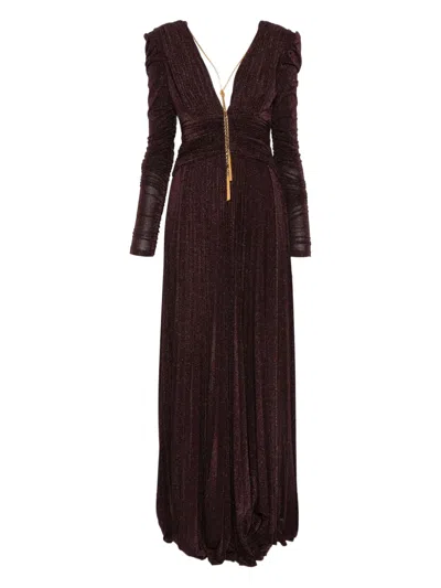 ELISABETTA FRANCHI RUCHED V-NECK MAXI DRESS