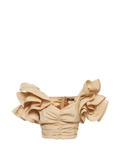 Pre-owned Elisabetta Franchi Ruffle Cropped Top In Neutrals