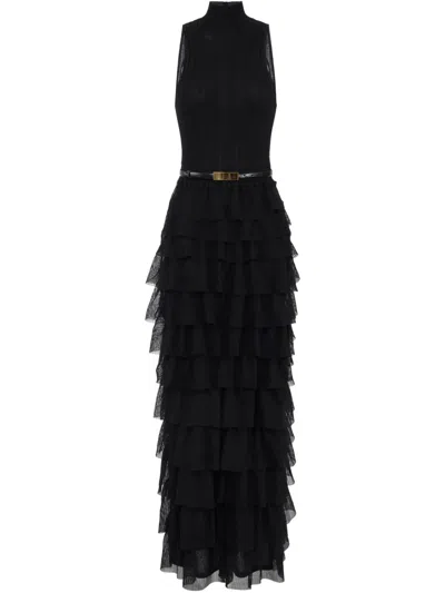 ELISABETTA FRANCHI RUFFLE-DETAIL BELTED DRESS