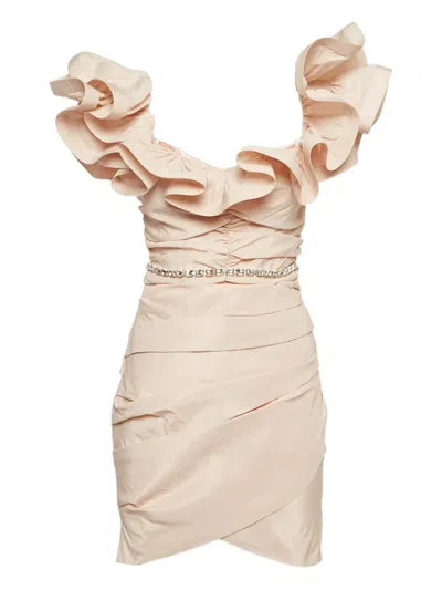 Pre-owned Elisabetta Franchi Ruffle-detail Crystal-embellished Dress In Pink
