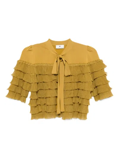 Elisabetta Franchi Ruffled Cardigan In Yellow