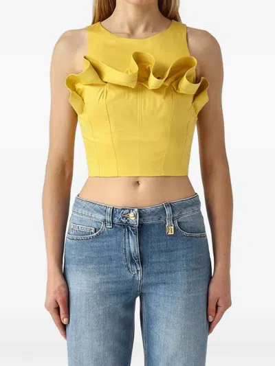 Elisabetta Franchi Ruffled Cropped Blouse In Yellow