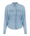 Elisabetta Franchi Ruffled Denim Shirt In Blue