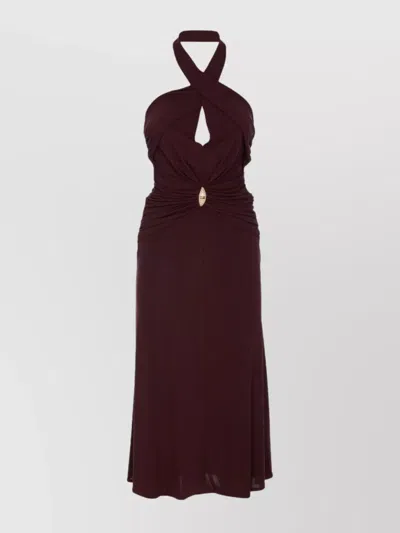 Elisabetta Franchi Ruffled Dress Embellished Detail In Brown