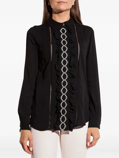 Elisabetta Franchi Ruffled Embroidered Blouse In Black