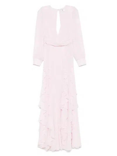 Elisabetta Franchi Ruffled Georgette Maxi Dress In Quartz