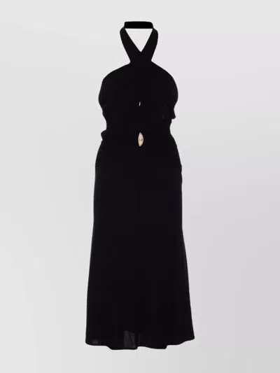 ELISABETTA FRANCHI RUFFLED HALTER NECK MIDI DRESS