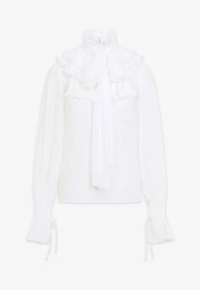 Elisabetta Franchi Ruffled High-neck Blouse With Bow In White
