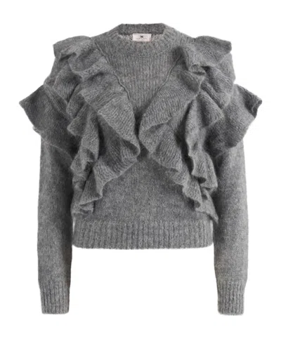 Elisabetta Franchi Ruffled Knit Sweater In Gray