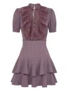Elisabetta Franchi Ruffled Lace Mini Dress In Purple