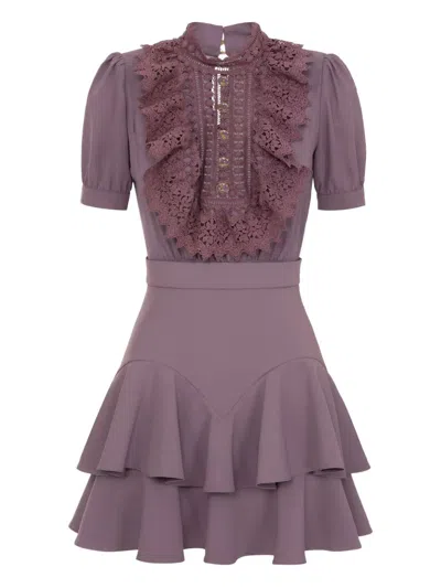 Elisabetta Franchi Ruffled Lace Mini Dress In Purple
