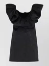 Elisabetta Franchi Ruffled Neckline Mini Jacquard Dress
