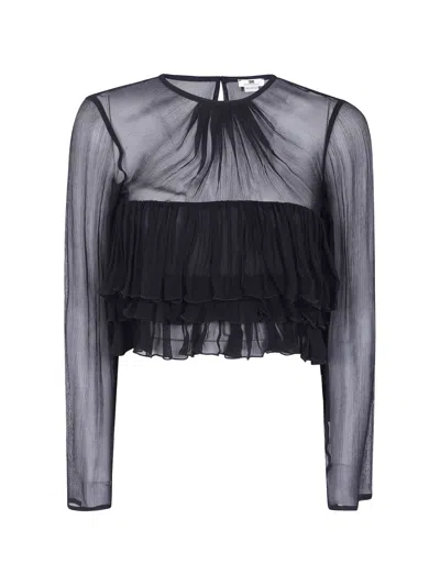 Elisabetta Franchi Ruffled Semi-sheer Blouse In Black