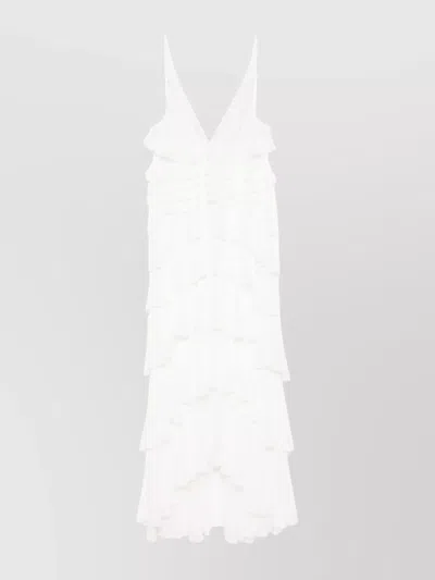 Elisabetta Franchi Ruffled V-neck Maxi Dress With Layered Detailing In White