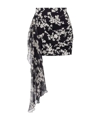 Elisabetta Franchi Skirt In Printed Georgette Fabric With Sash Belt In Multi