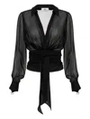 Elisabetta Franchi Blouse In Voile Fabric With Sash In Black