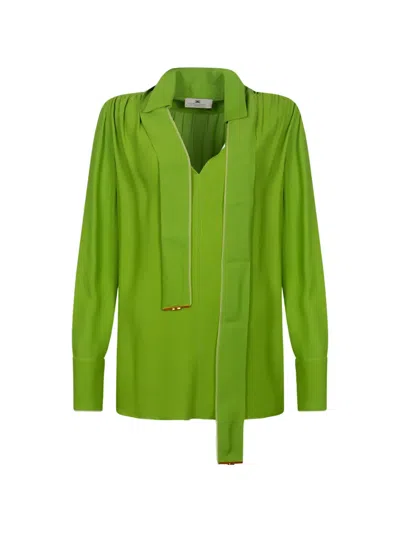 Elisabetta Franchi Sash V-neck Blouse In Green