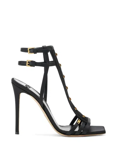 Elisabetta Franchi Satin Ankle-strap Heeled Sandals In Black