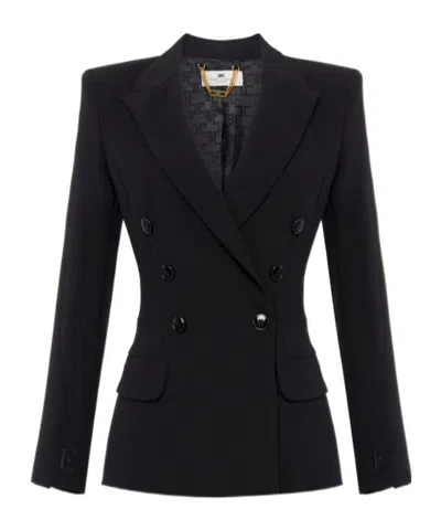 Elisabetta Franchi Satin Bands Blazer In Black