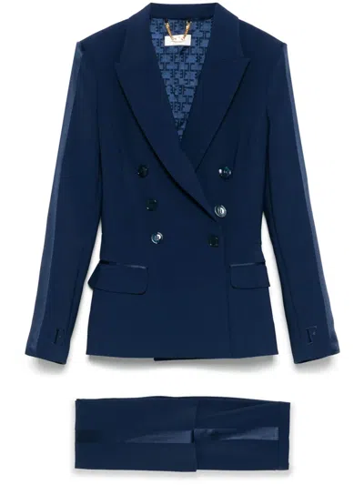Elisabetta Franchi Satin-bands Crepe Suit In Blue