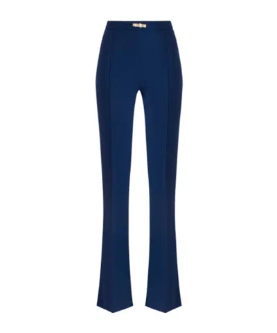 Elisabetta Franchi Satin Bands Crêpe Tuxedo Trousers In Blue