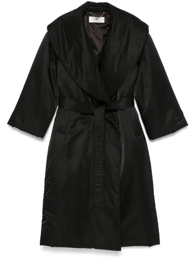 Elisabetta Franchi Satin Belted Coat In Schwarz