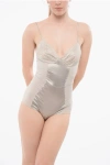 Elisabetta Franchi Satin Bodysuit With Lace Inserts In Gray