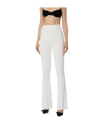 Elisabetta Franchi Satin Bow Crêpe Trousers In White