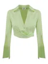 Elisabetta Franchi Satin Crop Shirt With Draping In Green