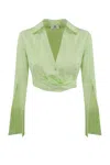 Elisabetta Franchi Satin Crop Shirt With Draping In Menta