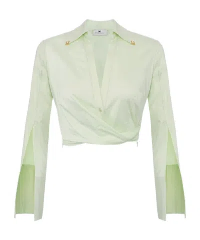 Elisabetta Franchi Satin Cropped Blouse With Draping In White