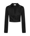 Elisabetta Franchi Satin Cropped Blouse With Draping In Black
