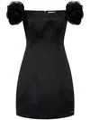 Elisabetta Franchi Flower Applique Off-shoulder Mini Satin Dress In Black