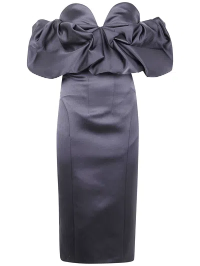 Elisabetta Franchi Satin Dress Strapples In Silver