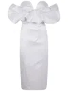 Elisabetta Franchi Dress In Duchess Satin With 3d Neckline In White