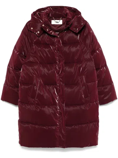 Elisabetta Franchi Satin Hooded Puffer Coat In Red