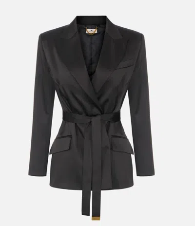 Elisabetta Franchi Satin Jacket In Black