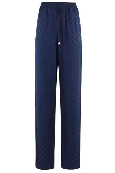 Elisabetta Franchi Diamond Jacquard Trousers In Blue